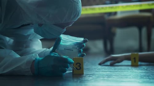 Crime Scene Investigator Examining Evidence Indoors