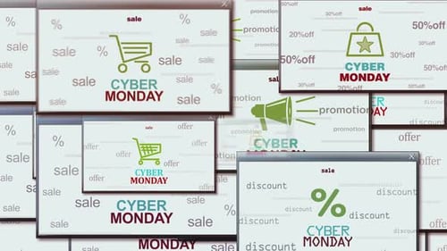 Cyber monday symbol pop up windows seamless loop