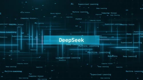DeepSeek Text Reveal over Dynamic Moving Lines on Futuristic Background