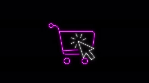 Glowing Neon Shopping Cart With Cursor Click Animation