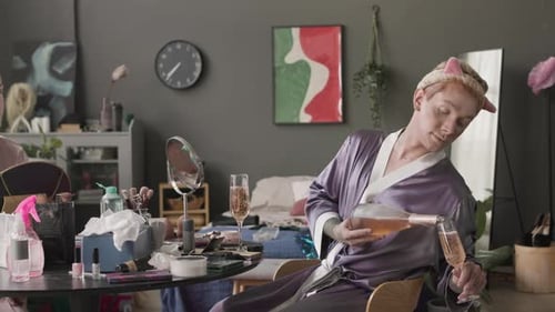 Queer Men Toasting with Sparkling Wine at Home