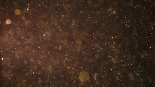Twinkling Golden Bokeh Particles Against Dark Background