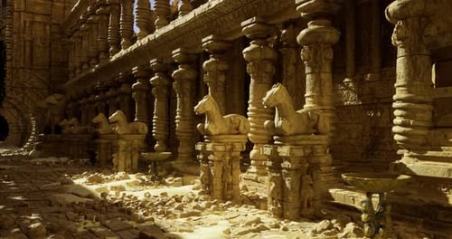 Exploring Ancient Architecture with Intricately Carved Horse Sculptures