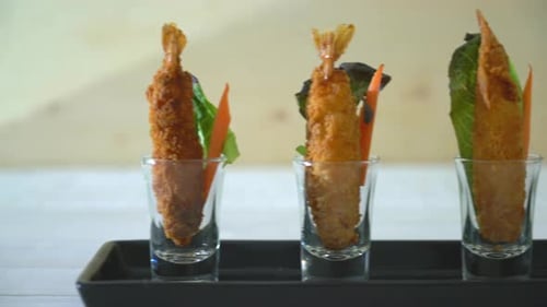 Fried Shrimp Appetizers in Shot Glasses