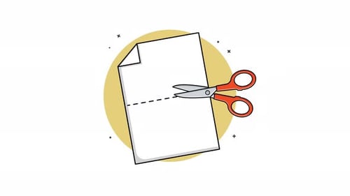 Scissors Cutting Paper Flat Design Animation Loop