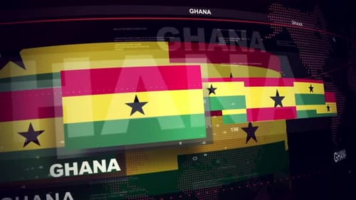 Ghana Flag Display with Digital Technology Data Overlay Animation