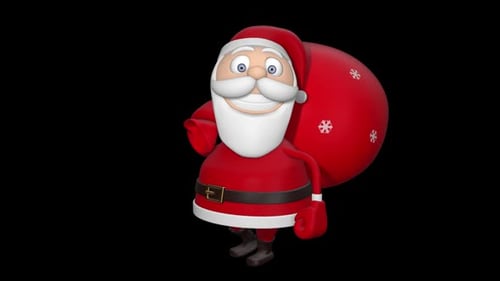 Animated Santa Claus Walking with Christmas Gift Bag
