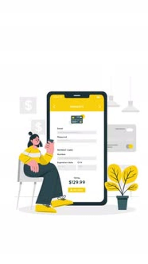 Flat Design Mobile Payment on Smartphone Animation