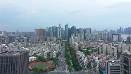 Aerial View of a Bustling City with Modern Skyscrapers Hangzhou China