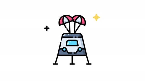 icon animation Of a lunar module with parachutes.