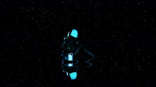 Animated Sci-Fi Cyborg Figure with Blue Glow in Outer Space
