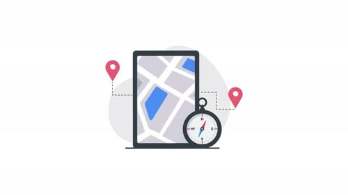 Flat Design Map Navigation with Location Pins Animation