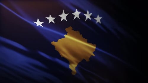 Kosovo National Flag Waving in Wind Seamless Loop