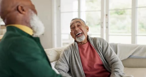 Two Seniors Talking and Laughing Indoors