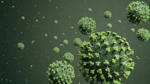 Cluster of Green COVID-19 Corona Influenza Virus Molecules Floating in Particles - nCOV Coronavirus