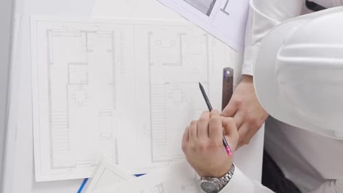 Vertical Video of Male architect working in office.