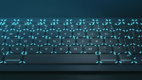 Futuristic Keyboard with Digital Binary Code Data Stream Animation