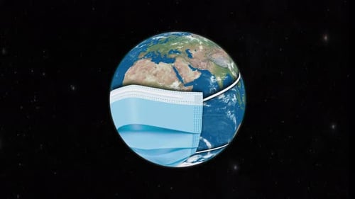 Global Health Concept with Planet Earth and Face Mask