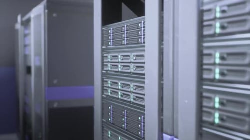 Closeup of Highperformance Server Rack with LEDs and Cooling Environment