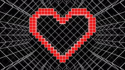 Black And Red And White Pixel Heart Background Vj Loop In 4K