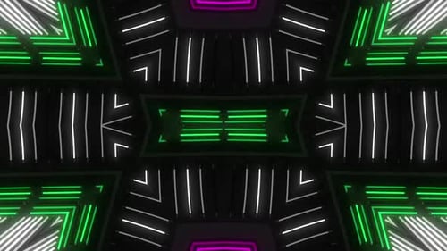 Modern geometric patterns dance with electric green and white lights