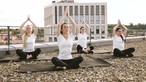 Women Practicing Yoga on Rooftop on a Sunny Day
