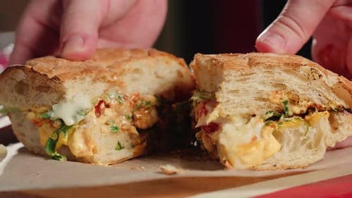 Delicious Sandwich Cut in Half Reveals Tasty Ingredients