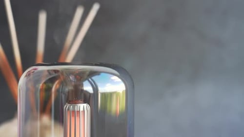 Close Up of Home Perfume Scent Air Humidifier with Light Aromatherapy Holistic Health Practices