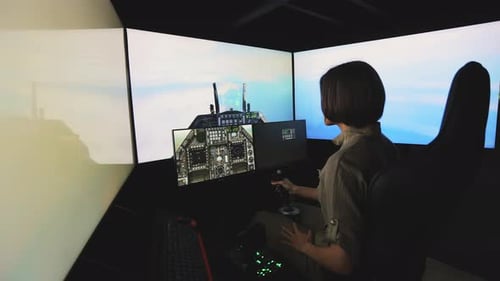 Pilot Losing Control of Virtual Airplane in Flight Simulator