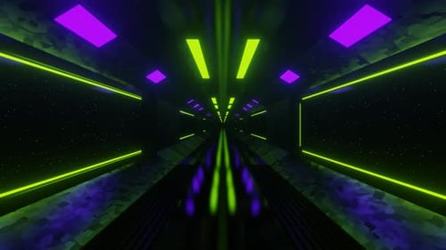 Purple And Lime Sci-Fi Spaceship Corridor Background Vj Loop In HD