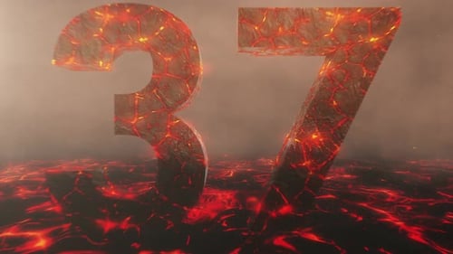 Lava Themed Hot Burning Number 37 Over a Volcanic Molten River