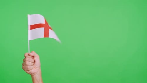 Hand Waving England Flag on Green Screen