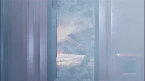 Foggy Futuristic Space Corridor With A View Of Moon, Communications Satellite