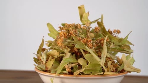 Bowl of Dried Linden Flowers and Leaves
