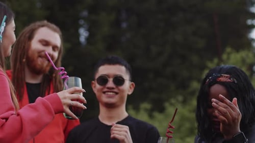 Diverse Group of Friends Celebrating Outdoors at Party