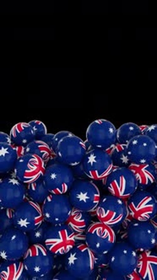 3D Australian Flag Spheres Falling and Filling Animation