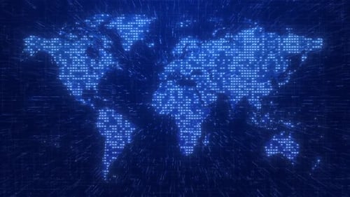 Global Technology World Map with Digital Data Grid