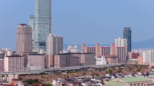 Aerial View of Osaka Cityscape with Harukas 300 Building