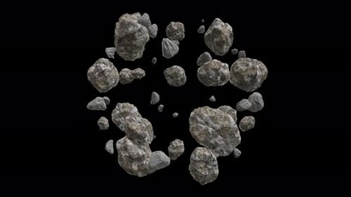 Rotierende Felsen, Meteore, Steine, Kreis, 3-D-Looping, isoliert auf transparentem Hintergrund