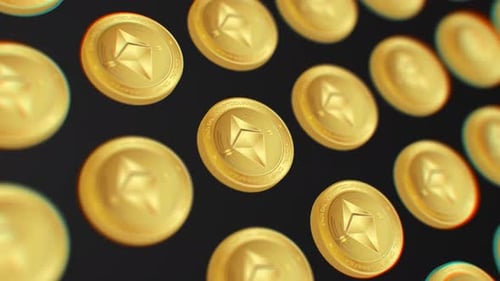 macro view rising over gold bitcoin cryptocurrency coins on black background, 4k blockchain altcoin
