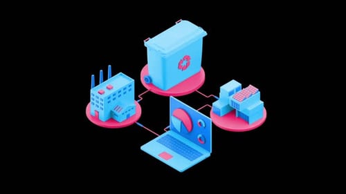 Animated Isometric Infographic Connecting Technology, Industry, and Environment