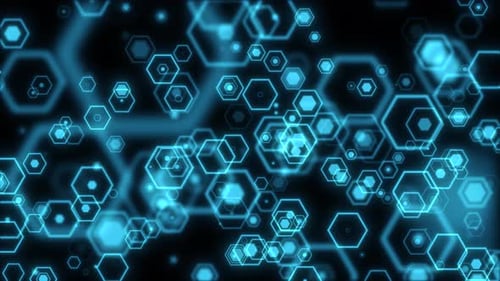 Blue Glowing Hexagon Network Loop Background