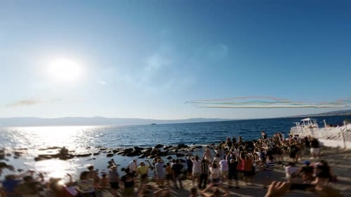 Air Show Over The Sea At Sunset