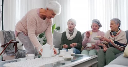 Senior Women Enjoying a Friendly Tea Party