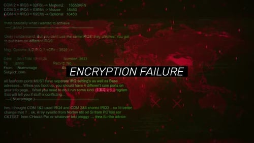 Texto de advertencia de error de cifrado en la pantalla de fondo de hackeo