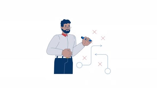 Animated Man Drawing Corporate Strategy and Business Plan