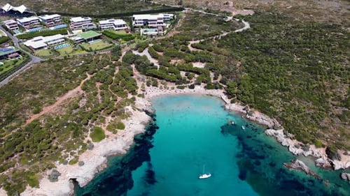 People swimming in the sea and sunbathing on the beach on the Turkish coast