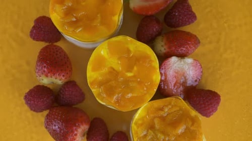 Aerial View of Mango Dessert with Fresh Berries
