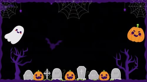 Animated Halloween Spooky Frame with Ghost and Pumpkins