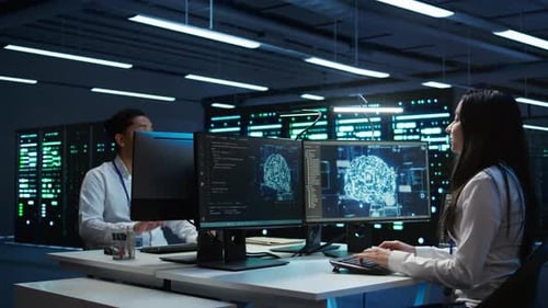 Coders Working With Artificial Intelligence in Server Room